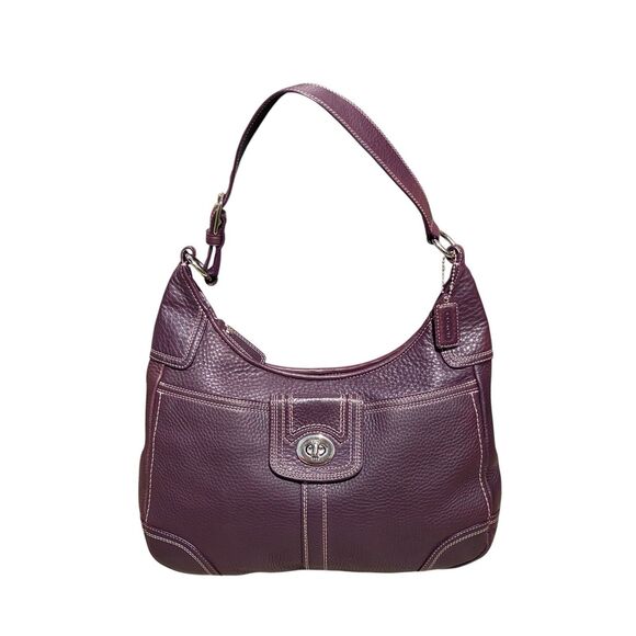 Coach Hamilton Purple Pebbled Leather Hobo Silver Turnlock Shoulder Bag F13956 - Picture 1 of 16